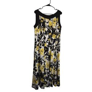 Perceptions New York Floral Midi Dress XL Black Yellow White Sleeveless Stretch